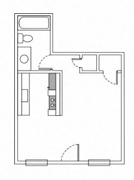 Floor plan for studio, 1 bath, 375 sqft